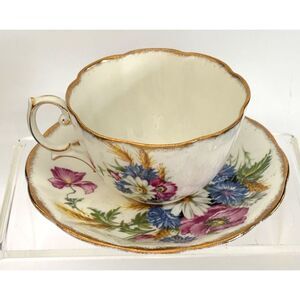 Royal Albert Harvest Bouquet Teacup & Saucer Bone China England Floral Gold VTG